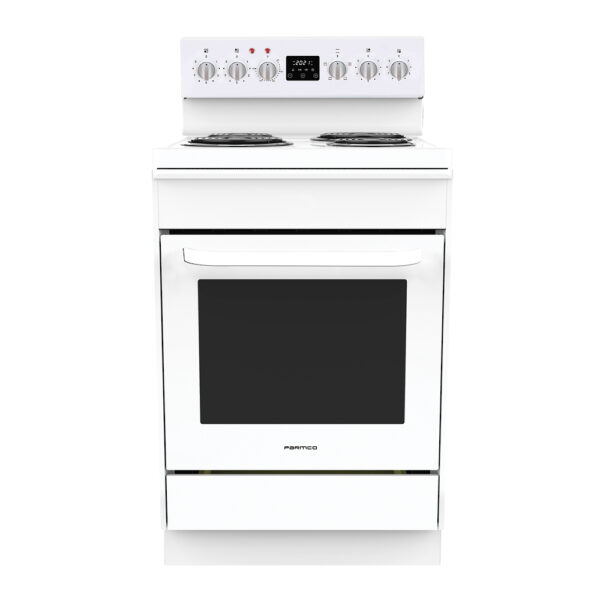Parmco 600mm Freestanding Stove, Radiant Coil Cooktop, 4 Function Electric Oven, White