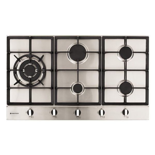 Parmco 900mm Hob, 4 Burner + Wok, Gas, Stainless Steel